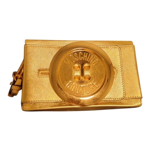 Authentic Moschino Gold Women\'s Button  Clutch